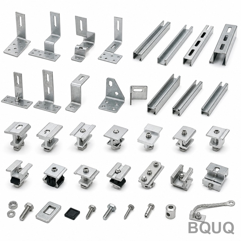 Colección de Soportes de Montaje para Paneles Solares Fotovoltaicos | BQUQ Estampado de Precisión en Metal