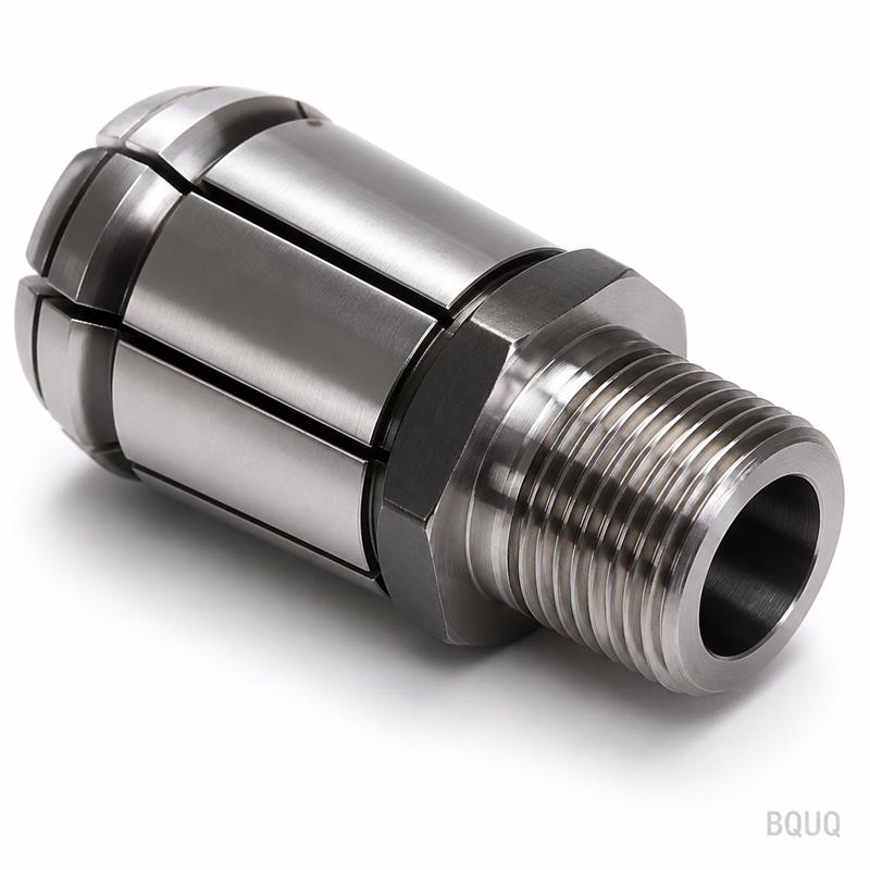 BQUQ Pinza de Torno Automático Tipo 36 Mecanizada por CNC con Rosca Externa Vista Trasera en Primer Plano